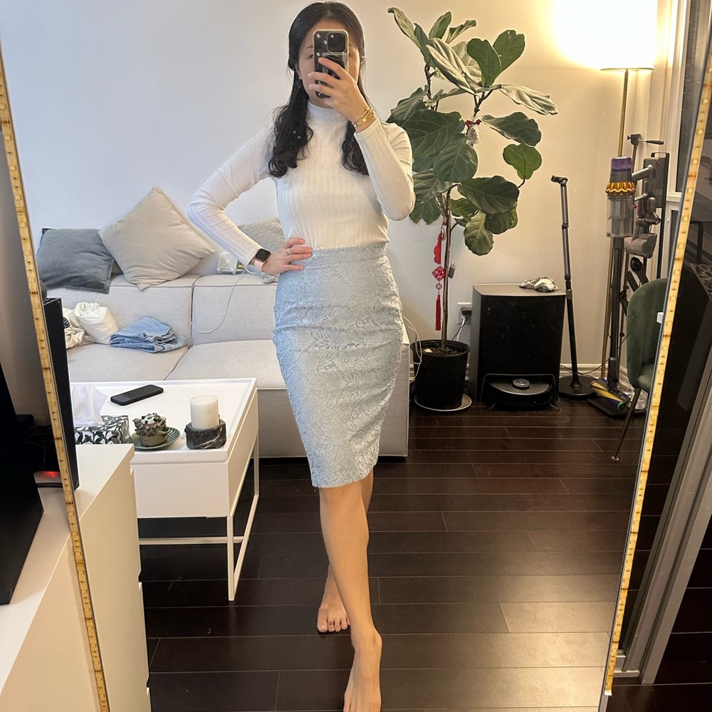 Baby blue Zara A Line knee length lace skirt